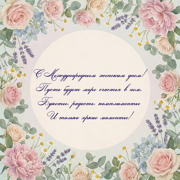 Открытка со стихами на Международный женский день
