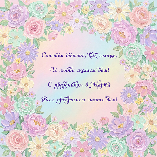 Картинка с поздравлением в стихах на 8 Марта
