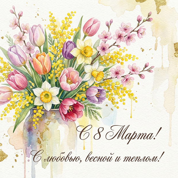 Открытка на 8 Марта женщинам
