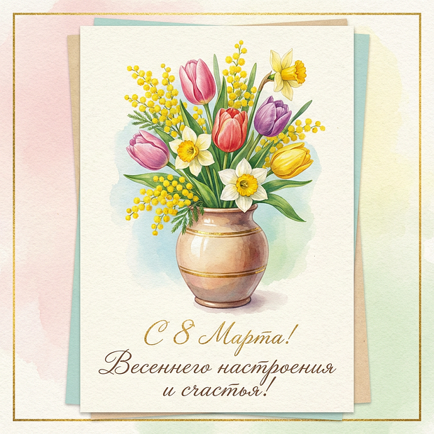 Открытка с поздравлением на 8 Марта
