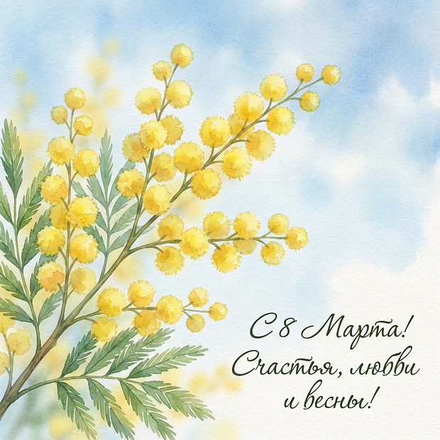 Поздравление с 8 Марта в открытке
