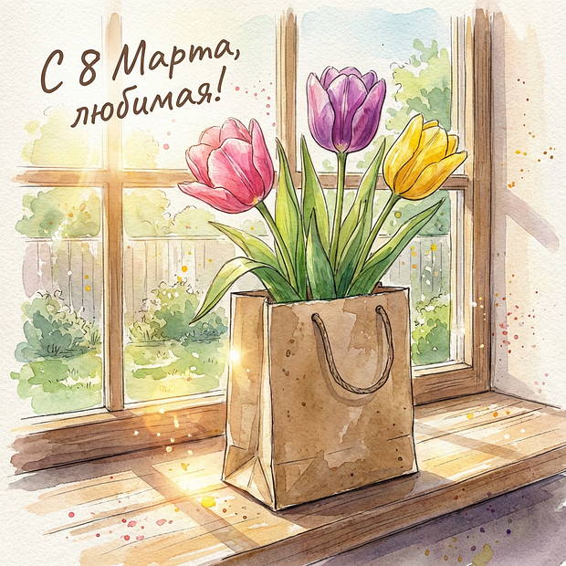 Открытка на Международный женский день
