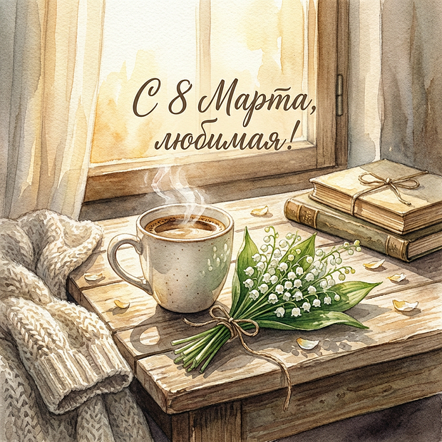 Открытка с поздравлением на Международный женский день
