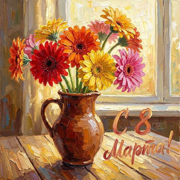 Открытка с поздравлением на Международный женский день
