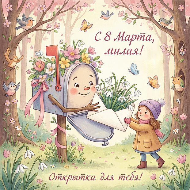 Детская открытка на 8 Марта

