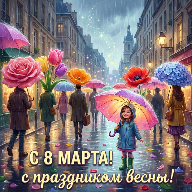 Открытка с Международным женским днем девочке
