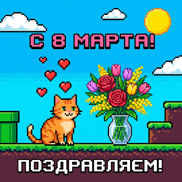 Открытка с поздравлением на 8 Марта
