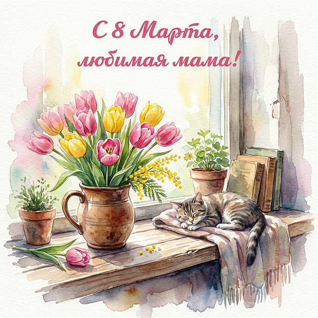 Открытка с поздравлением на Международный женский день

