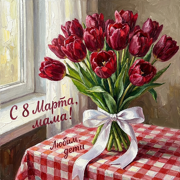 Открытка на 8 Марта женщинам

