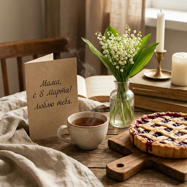 Поздравление с 8 Марта в открытке
