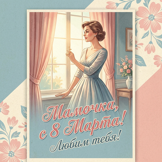 Открытка с поздравлением на Международный женский день

