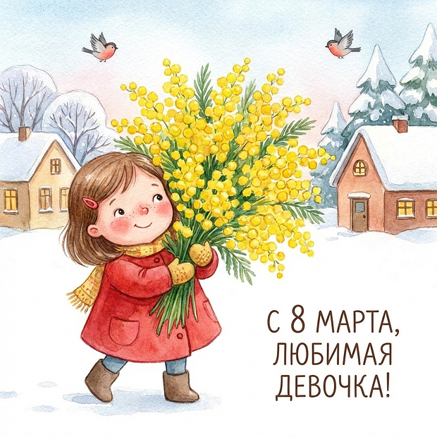 Открытка с Международным женским днем девочке
