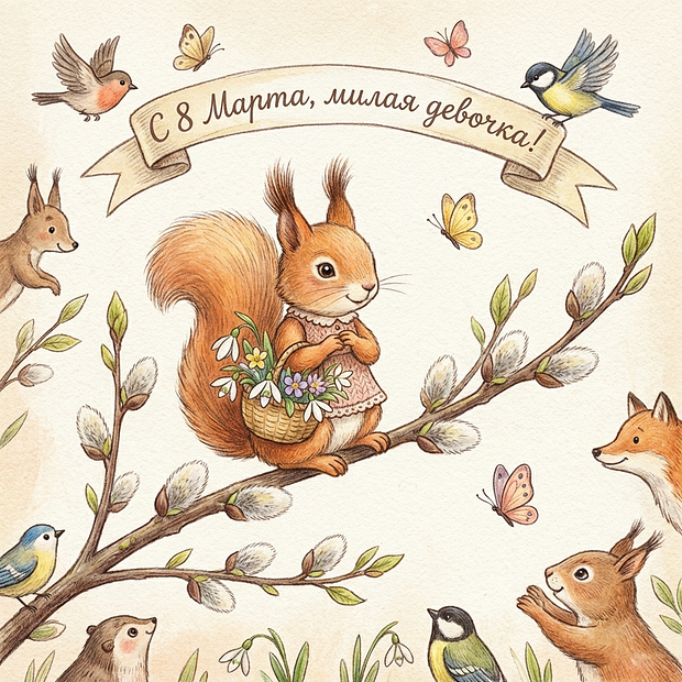 Детская открытка на Международный женский день