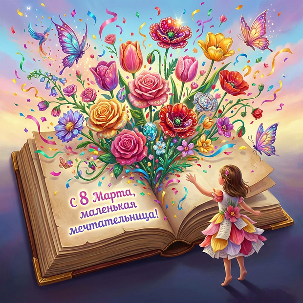 Детская открытка на 8 Марта
