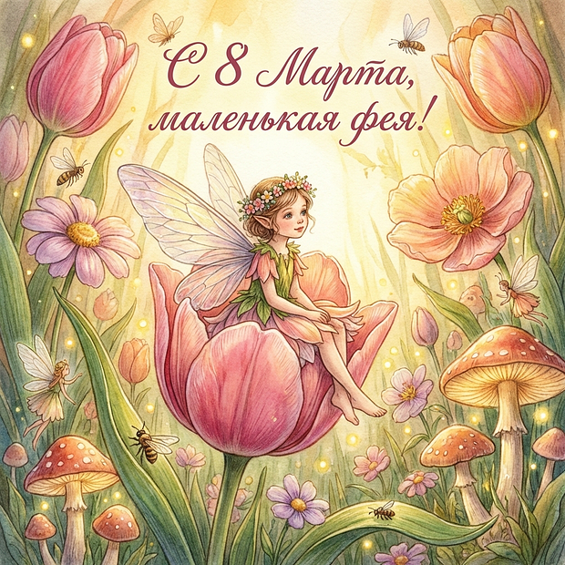 Детская открытка на 8 Марта
