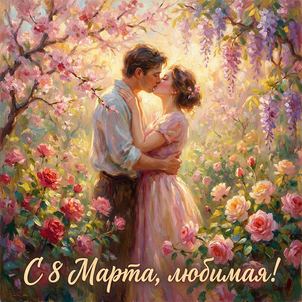 Поздравление с 8 Марта в открытке

