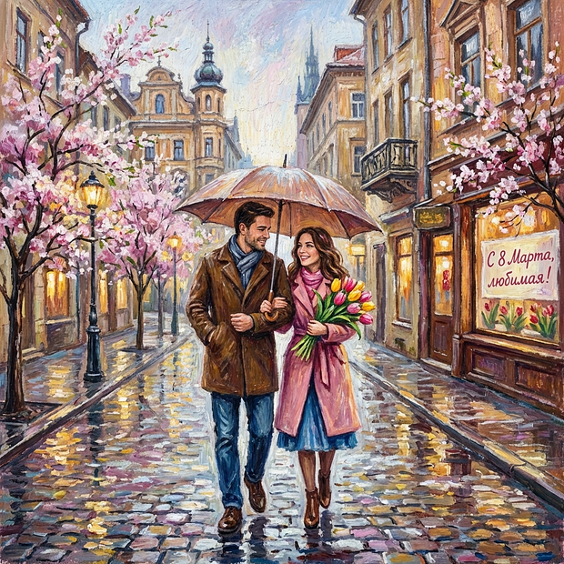 Открытка на 8 Марта женщинам
