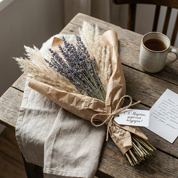 Поздравление с 8 Марта в открытке
