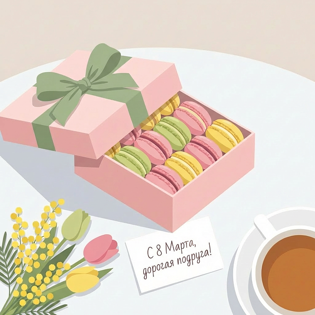 Поздравление с Международным женским днем в открытке
