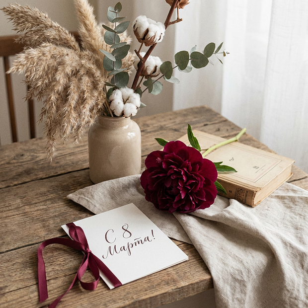 Открытка с поздравлением на Международный женский день
