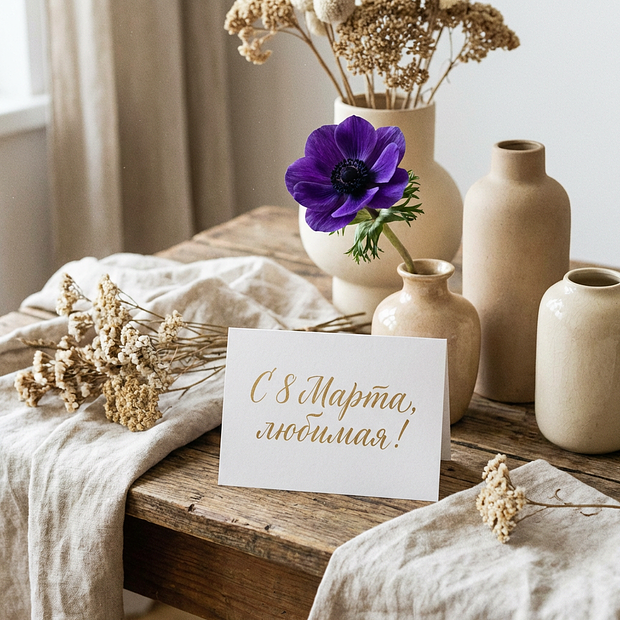 Поздравление с Международным женским днем в открытке
