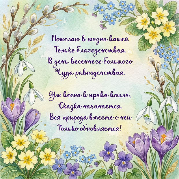 Картинка с поздравлением в стихах с днем весеннего равноденствия
