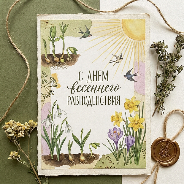Открытка на день весеннего равноденствия 2026
