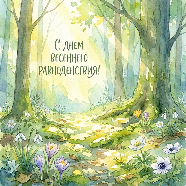 Открытка на день весеннего равноденствия 2026
