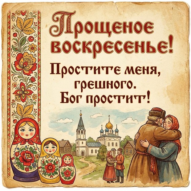 Красивая открытка с Прощеным воскресеньем бесплатно
