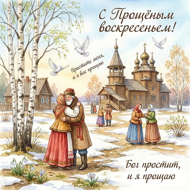 Красивая открытка с Прощеным воскресеньем бесплатно

