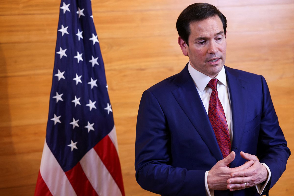 U.S. Secretary of State Marco Rubio speaks to reporters in a departure lounge before returning to Washington following meetings with Caribbean Community (CARICOM) leaders, at Robert L. Bradshaw International Airport in Basseterre, Saint Kitts and Nevis, February 25, 2026. 