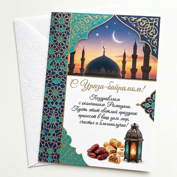 Открытка с поздравлением с Ураза-байрамом

