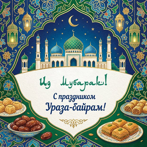 Открытка с поздравлением с Ураза-байрамом
