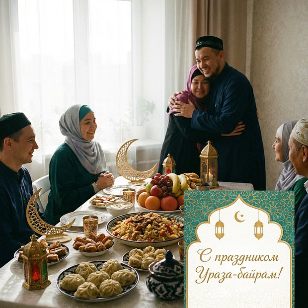 Открытка с поздравлением с Ураза-байрамом
