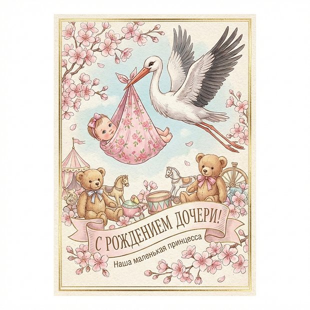 Красивая открытка с рождением дочери
