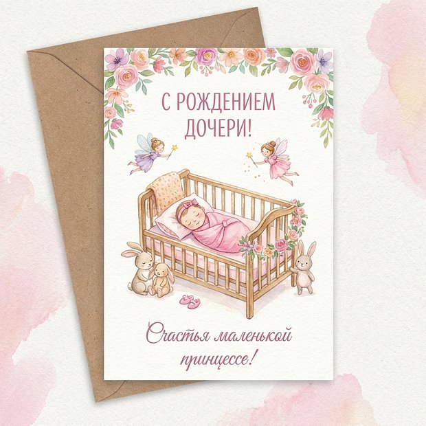 Поздравление с рождением дочери на открытке