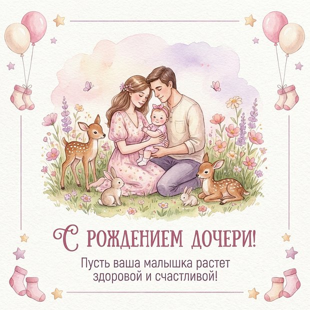 Скачать открытку с рождением дочери
