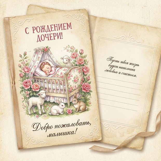 Открытка с поздравлением с рождением дочери
