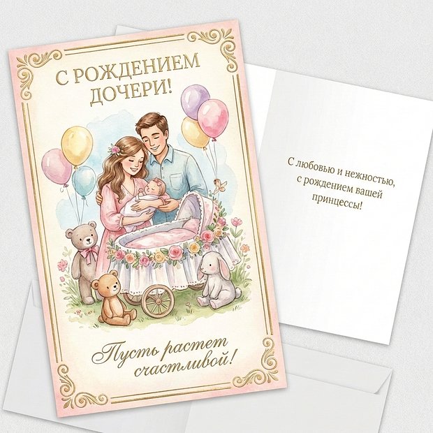 Красивая открытка с рождением дочери
