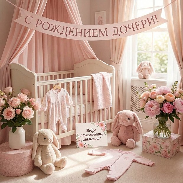 Открытка с рождением дочери

