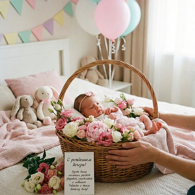 Поздравление с рождением дочери на открытке