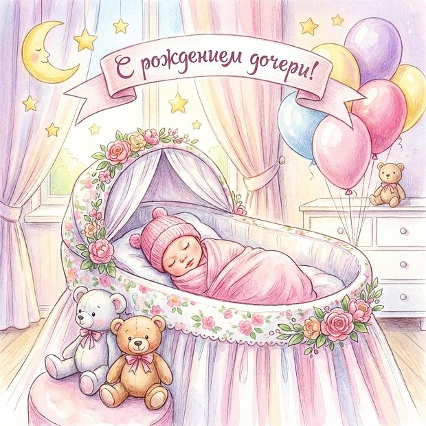 Скачать открытку с рождением дочери
