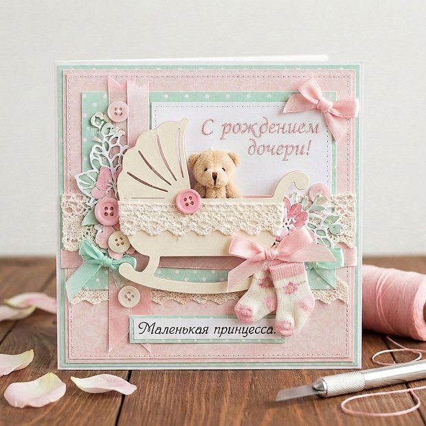 Бесплатная открытка с рождением дочери
