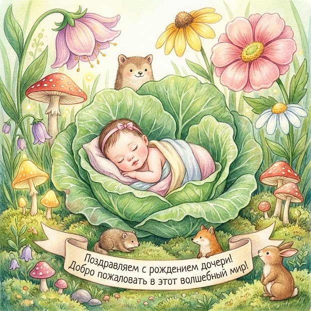 Бесплатная открытка с рождением дочери
