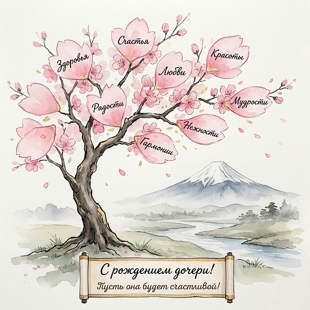 Открытка с поздравлением с рождением дочери
