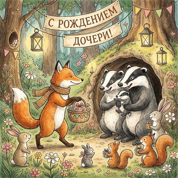 Открытка с поздравлением с рождением дочери
