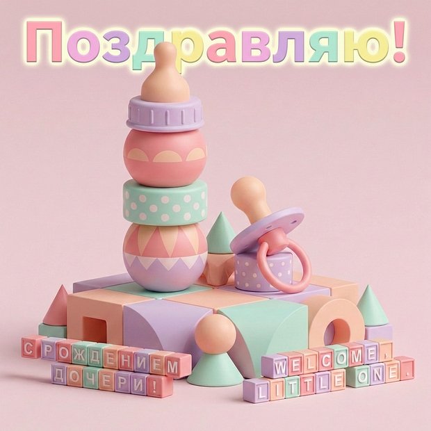 Красивая открытка с рождением дочери
