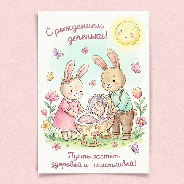 Бесплатная открытка с рождением дочери
