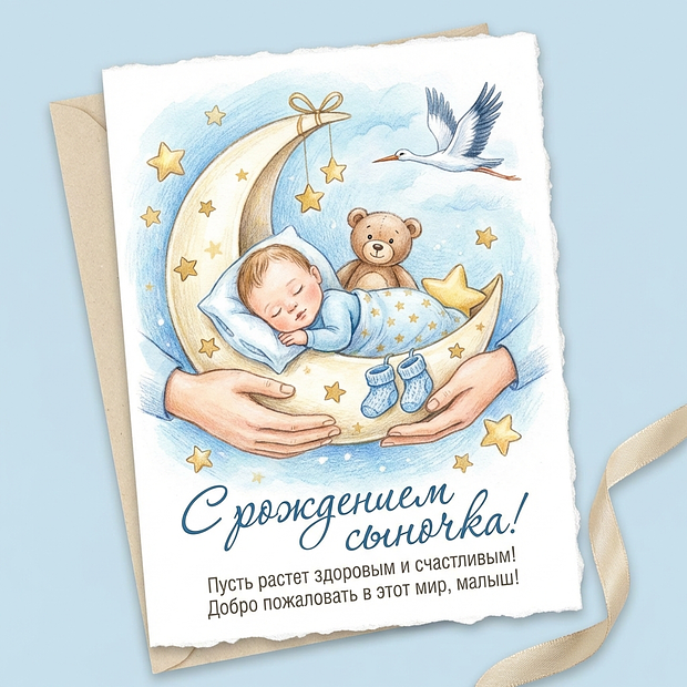Открытка с поздравлением с рождением сына
