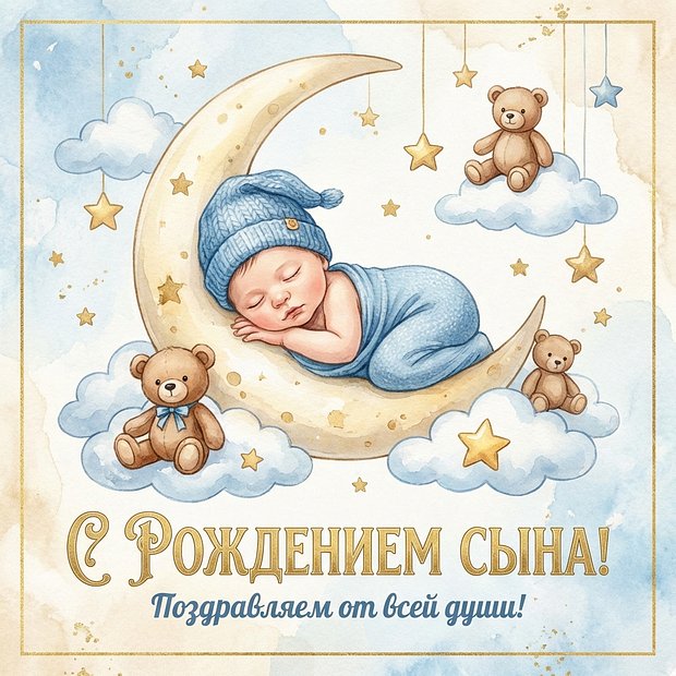 Красивая открытка с рождением сына
